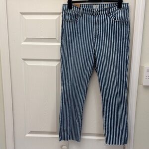Kenzie Blue and White Striped Pants, High rise Slim and Straight